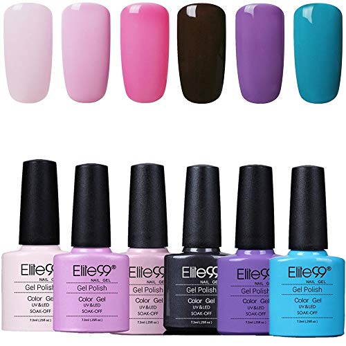 Elite99 Esmaltes Semipermanentes de Uñas en Gel UV LED, 6pcs Kit de Esmaltes de Uñas en Gel Soak Off 003