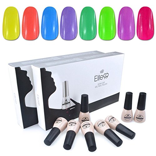 Elite99 Kit Uñas de Gel Esmalte Semipermanente 8pcs Colore Gel Coat Shellac Laca Soak Off Top Coat Base Coat UV LED Manicura Arte 7ml-C002