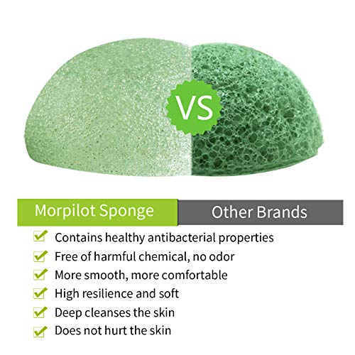 Esponja Konjac Facial (3 Piezas), Konjac Esponge Set para Limpieza y Exfoliación Profunda de Poros, 100% Naturales Carbón de Bambú/Té Verde/Esponja Blanca, Esponjas Faciales para Todo Tipo de Piel