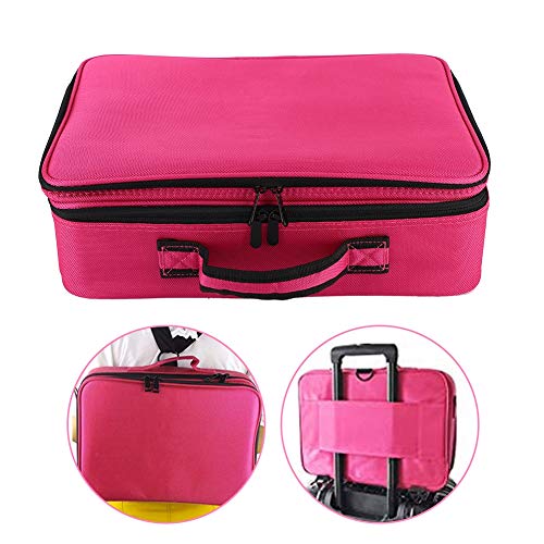 Estuche de Maquillaje 3 capas Profesional Puerto de Trucos de Maquillaj Bolsa de Maquillaje Organizador para Cosméticos Joyería/Labial/Cepillo de Sombra(Rosa roja)