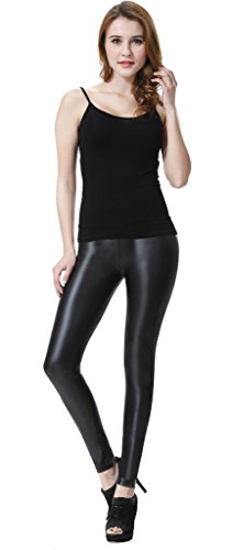 Everbellus Leggings de piel sintética para mujer, talle alto negro negro M