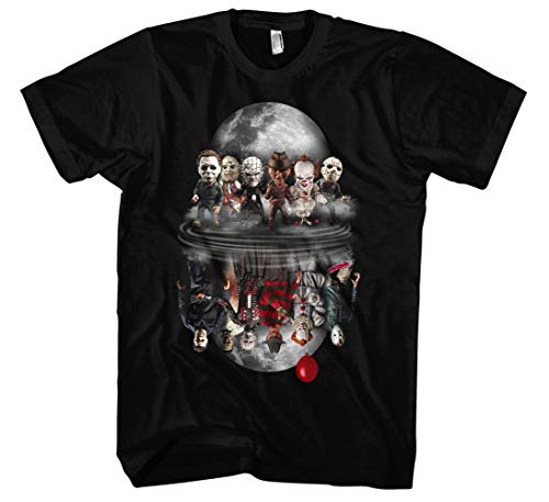 Evil Six - Camiseta de Manga Corta para Hombre, diseño con Texto Halloween Nightmare Freddy Michael Myers Jason Clown Friends Negro S