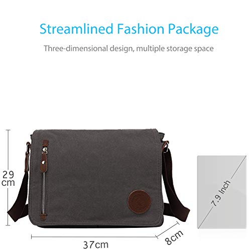 FANDARE Bolsa Mensajero Messenger Bag Crossbody Bolso Bandolera Shoulder Bag 14 Pulgadas Portátil Estudiante Viaje Trabajo Escuela Las Mujeres Hombre Bolso Dark Gris