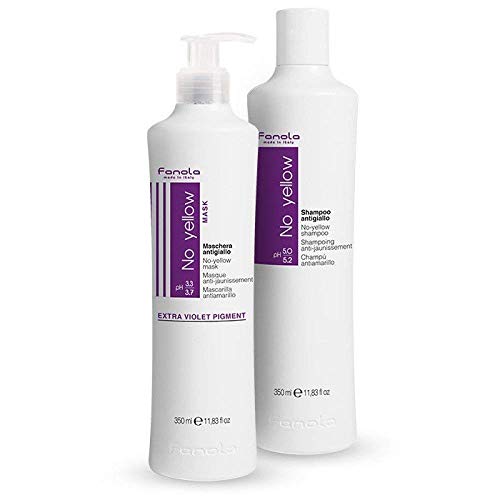 FANOLA Conjunto de Champú + Anti-amarilleo de pelo gris con mechas rubias y máscara amarilla, 2 x 350 ml.