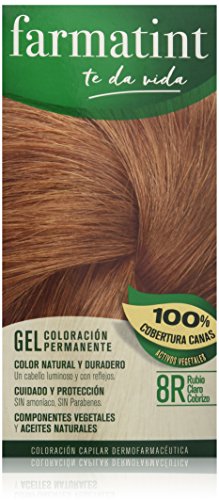 Farmatint Gel 8R Rubio Claro Cobrizo | Color Natural y Duradero | Componentes Vegetales y Aceites Naturales | sin Amoníaco | sin Parabenos | Dermatológicamente Testado