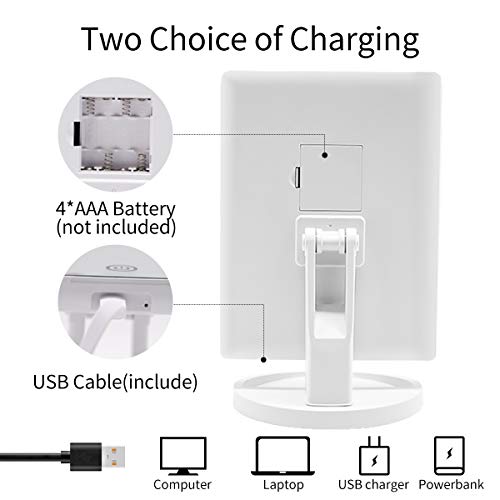 FASCINATE Espejo Maquillaje con Luz, Espejo de Mesa Tríptica Espejo con Aumentos 10x, 3X, 2X, 1x Iluminacíon 21 Led Pantalla Táctil Lámparas Rotación de 180° Espejo Cosmético Carga con USB o Batería