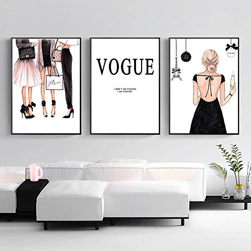 Fashion Wonmen Canvas Poster Nordic Prints Wall Art Canvas Painting Abstract Posters Vogue Painting Pop Art Wall Pictures Sin Marco 35 * 50cm * 3pcs