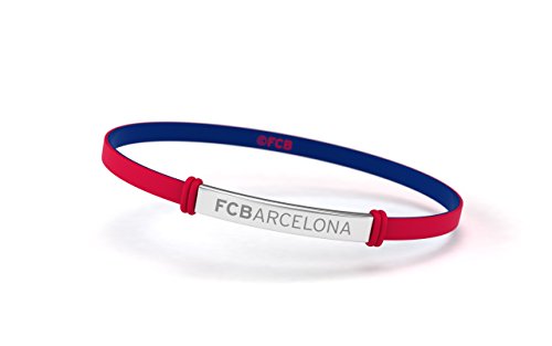 FCB Pulsera Fashion Roja Junior, Pulsera de silicona y acero inoxidable Fútbol Club Barcelona, Producto Oficial