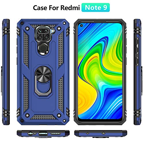 Fetrim - Funda para Redmi Note 9, doble capa a prueba de golpes con anillo de rotación para Xiaomi Redmi Note 9, color azul marino