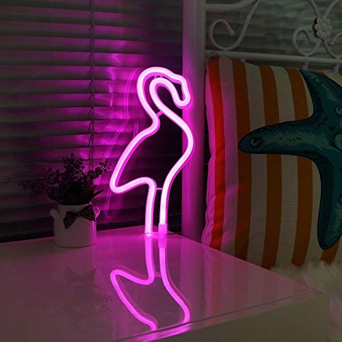 Flamenco rosado luz de neón de la lámpara del flamenco señales de neón luces de la noche LED para la decoración de lámparas de batería/USB Operado luces LED para decoración de paredes niñas Habitac