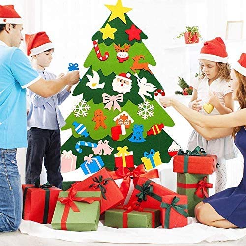 Flysee 3D Arbol Navidad Fieltro DIY，3.3ft 25 Piezas Arbol de Navidad Fieltro Decoración ，Colgante de Pared Niños Adornos Extraíbles para Niños Decoraciones de Navidad Año Nuevo Navidad Regalo