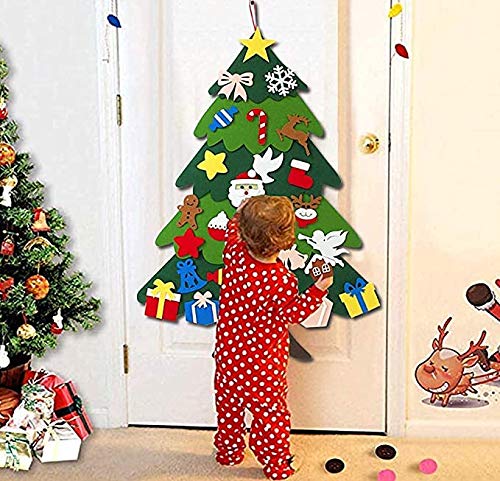 Flysee 3D Arbol Navidad Fieltro DIY，3.3ft 25 Piezas Arbol de Navidad Fieltro Decoración ，Colgante de Pared Niños Adornos Extraíbles para Niños Decoraciones de Navidad Año Nuevo Navidad Regalo