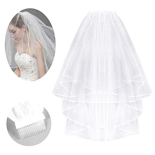 Foonii Set de Novia a Ser Rosetón de Banda y Velo Blanco de Novia de Boda con Peine, Gafas y Guantes para Suministros de Fiesta de Noche de Ducha Nupcial, 6 Pièces