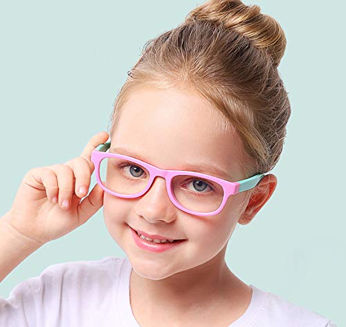 FOURCHEN Gafas de luz anti-azul para niños Gafas de computadora, protección UV Gafas antirreflejo Gafas de computadora Gafas de videojuegos para niños (Pink-green)