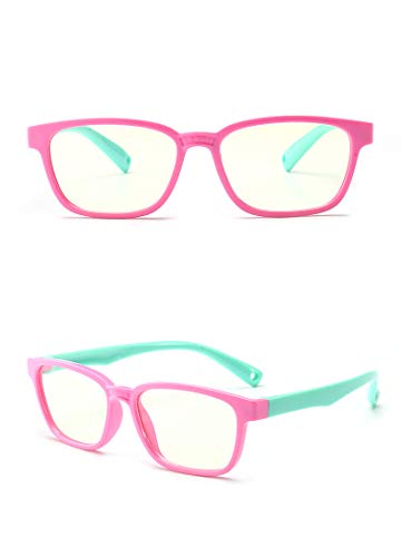 FOURCHEN Gafas de luz anti-azul para niños Gafas de computadora, protección UV Gafas antirreflejo Gafas de computadora Gafas de videojuegos para niños (Pink-green)