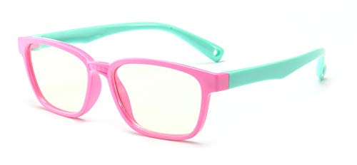 FOURCHEN Gafas de luz anti-azul para niños Gafas de computadora, protección UV Gafas antirreflejo Gafas de computadora Gafas de videojuegos para niños (Pink-green)