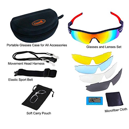 Gafas de Sol Deportivas,CrazyFire UV 400 Protección Gafas Deportivas Polarizadas con 5 Set De Lentes Intercambiables para Hombre Mujer