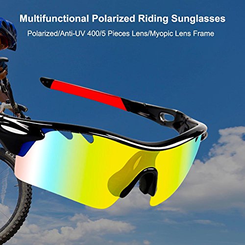 Gafas de Sol Deportivas,CrazyFire UV 400 Protección Gafas Deportivas Polarizadas con 5 Set De Lentes Intercambiables para Hombre Mujer