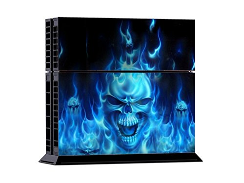 Gaminger Playstation 4 - Kit de Skins (Fundas Adhesivas) para Consola + 2 mandos de Control – Blue Fire Skull