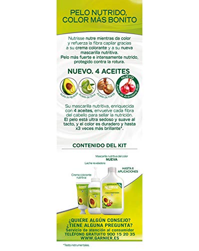 Garnier Nutrisse Creme Coloración Nutritiva Permanente, Tinte 100% Cobertura de Canas con Mascarilla Nutritiva de 4 Aceites - Tono 1 Negro