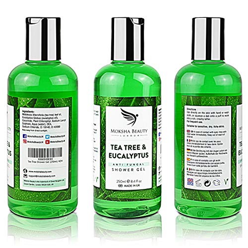 Gel de Ducha Aceite de Árbol de Té - Gel de Baño Para Hombre | Limpiador Natural Alivia Acné Mal Olor Tiña Pie de Atleta Hongos en Uñas | Suaviza Picor y Piel Seca | 250ml