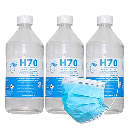 Gel Hidroalcohólico Higienizante manos 3 x 500 ml. 70% Alcohol con Aloe Vera + Regalo Protector Desechable (Total 1500 ml.)