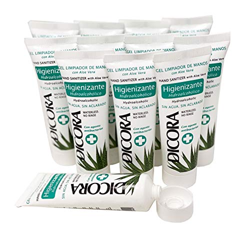 Gel Higienizante Hidroalcohólico de manos potenciado con Aloe Vera. Versión de bolsillo especial viajes. - Caja 12 unidades