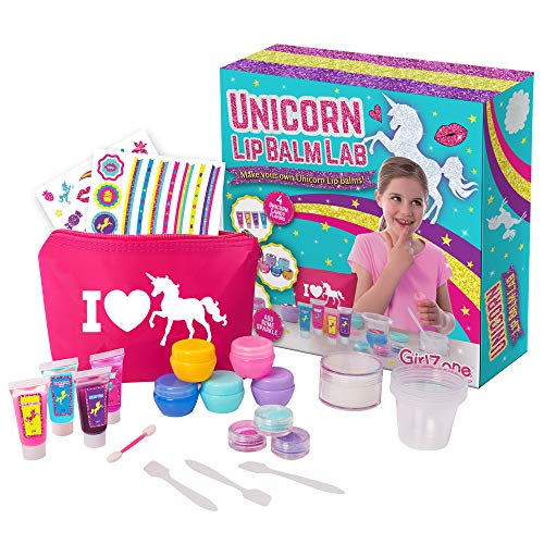 GirlZone Regalos para Niñas - Kit Unicornio Haz Tu Propio Bálsamo Labial - Divertido Brillo De Labios para Niñas - Kit Pintalabios Niña DIY - Detalles Cumpleaños Infantiles 3 a 12 Años