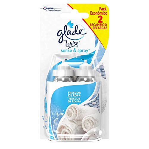 Glade Ambientador Automático Sense & Spray con Sensor de Movimiento, Fragancia Frescor Ropa Limpia, 2 recambios-2 x 18 ml, 28.14x8x15.65 cm, 2 Unidades