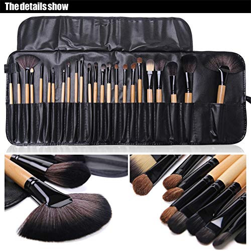 GODGETS 24 Piezas Brochas y Pinceles de Maquillaje Profesional con el Juego de Manijas de Madera - Kit de Cepillo Cosmético con Estuche Sintético,Marrón,24 Piezas