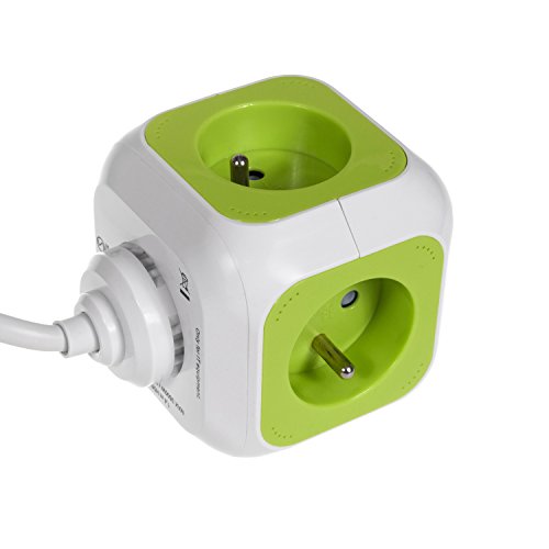 Green Blue Ladrón MagicCube con 4 enchufes y 2 puertos USB, enchufes con puesta a tierra tipo E francés