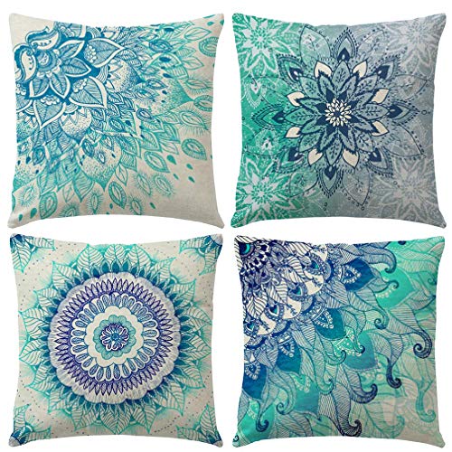 Gspirit 4 Pack Bohemia Mandala Algodón Lino Throw Pillow Case Funda de Almohada para Cojín 45x45 cm