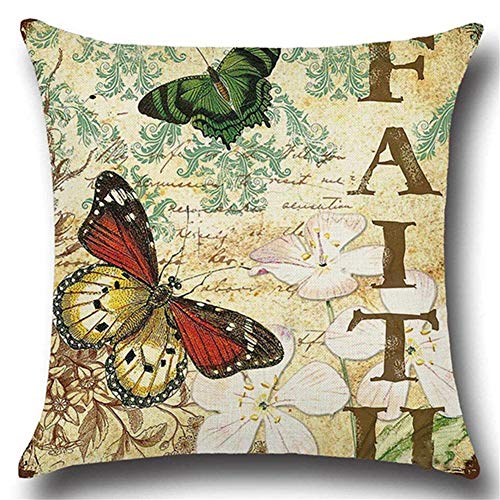 Gspirit 4 Pack clásico Mariposa Algodón Lino Throw Pillow Case Funda de Almohada para Cojín 45x45 cm