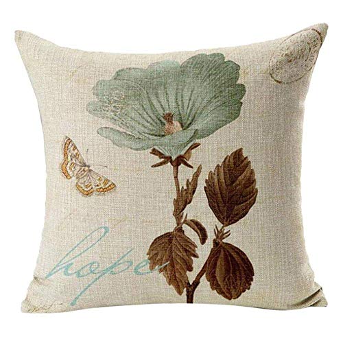 Gspirit 4 Pack Retro Flor Algodón Lino Throw Pillow Case Funda de Almohada para Cojín 45x45 cm