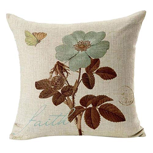 Gspirit 4 Pack Retro Flor Algodón Lino Throw Pillow Case Funda de Almohada para Cojín 45x45 cm