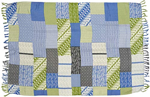 Guru-Shop, Bali Sarong, para colgar en la pared, falda, vestido de sarong, estampado de patchwork, azul/verde, sintético, tamaño: talla única, 160 x 120 cm, pararos y toallas de playa