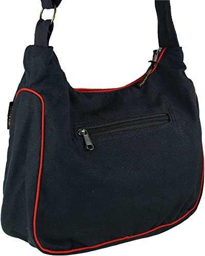 Guru-Shop Bolso de Hombro, Bolso Hippie, Caso Goa - Negro / Rojo, Unisex - Adultos, Algodón, Tamaño:One Size, 23x28x12 cm, Bolsas de Hombro