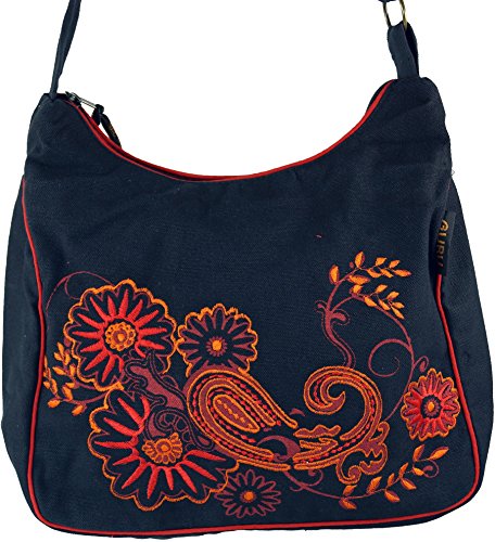 Guru-Shop Bolso de Hombro, Bolso Hippie, Caso Goa - Negro / Rojo, Unisex - Adultos, Algodón, Tamaño:One Size, 23x28x12 cm, Bolsas de Hombro