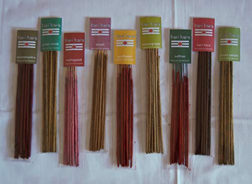 HARI HARA Incienso Natural Artesano de la India – 108 uds. – Incense Premium Pack XXL – Contiene 9 Tipos de Las fragancias más selectas del Indostán: 12 uds. de Cada Variedad.