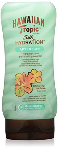 Hawaiian Tropic After Sun Silk Hydration AirSoft - Loción After Sun Hidratante Ultraligera con Aloe para después de la exposición al sol, fragancia Coco y Papaya, formato 180 ml