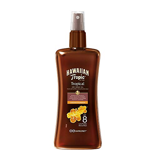 Hawaiian Tropic Protective Dry Spray Oil SPF 8 - Aceite Seco Bronceador con Protección Baja, Fragancia de Coco y Guayaba, 200 ml