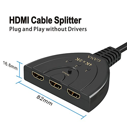 HDMI Switch, GANA 3 Puertos HDMI Switcher | HDMI Splitter Soportes Full HD 4K 3D HDMI Conmutador Adaptador para HDTV/Xbox/PS3/PS4/Apple TV/Fire Stick/BLU-Ray DVD-Player(3 IN/1 out)