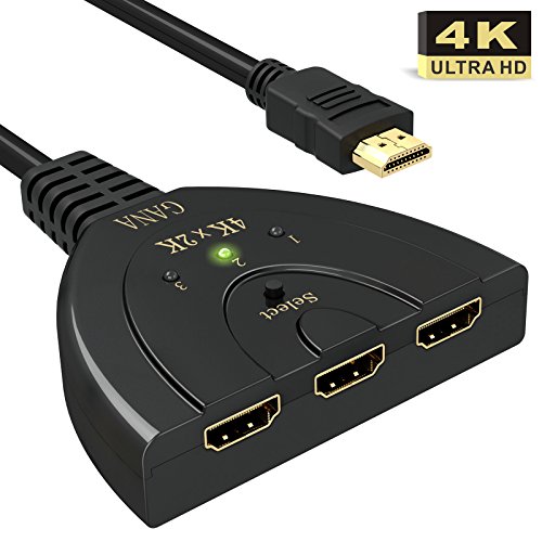 HDMI Switch, GANA 3 Puertos HDMI Switcher | HDMI Splitter Soportes Full HD 4K 3D HDMI Conmutador Adaptador para HDTV/Xbox/PS3/PS4/Apple TV/Fire Stick/BLU-Ray DVD-Player(3 IN/1 out)