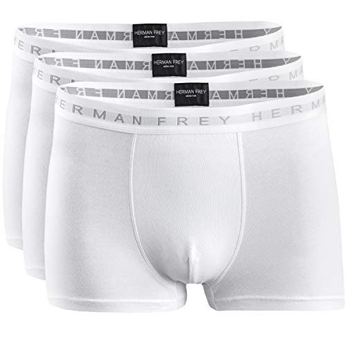 HERMAN FREY Calzoncillos de diseño para Hombre Pack, Feel Frey, Boxer de algodón elásticos, Paquete de 3, Blanco, M