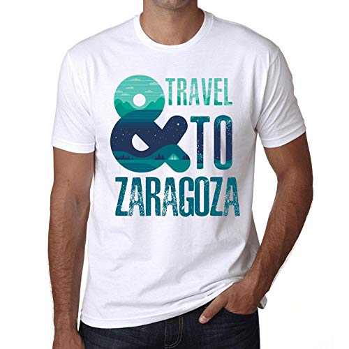 Hombre Camiseta Vintage T-Shirt Gráfico and Travel To Zaragoza Blanco