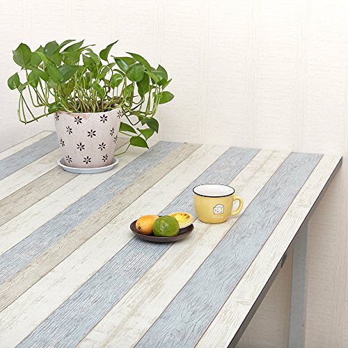 Homein Vinilos para Muebles Madera Raya Azul, Papel Pintado Autoadhesivo, Vinilos Cocina/Pared/Armario/Baño, Papel Adhesivo Impermeable y a Prueba de Polvo, PVC Rollo 44.5x200cm