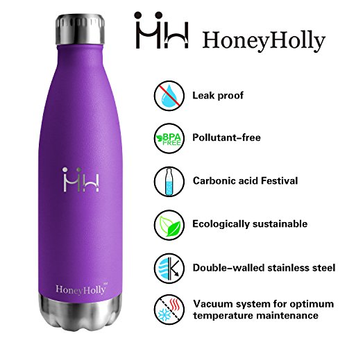 HoneyHolly Botella de Agua Acero Inoxidable 350/500/650/750ml, Aislamiento de Vacío de Doble Pared, Botellas de Frío/Caliente, sin bpa Botella Reutilizable para niños Sport Gimnasio Trekking Bicicleta