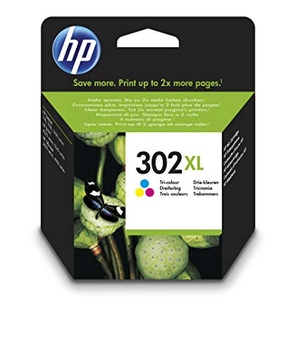 HP 302XL F6U67AE, Cartucho de Tinta Original de alto rendimiento,Tricolor, Compatible con impresoras de inyección de tinta HP DeskJet 1110,2130,3630; ENVY 4520; OfficeJet 3830,4650,5220,5230