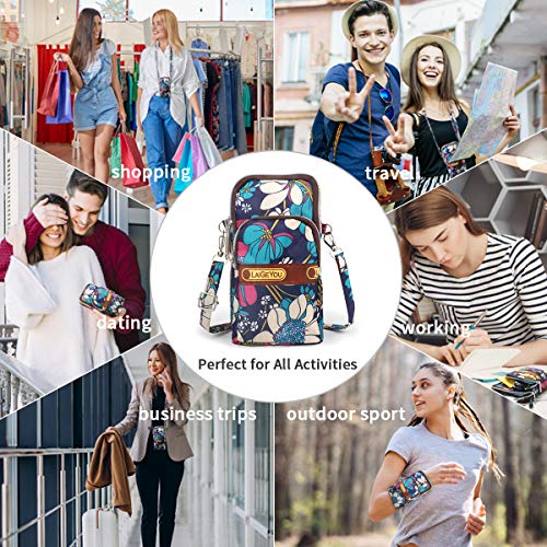 Idefair Bolso bandolera floral para niñas y niñas Bolso bandolera para teléfono móvil Bolso de algodón para teléfono móvil para llevar tarjeta Bolso para teléfono móvil Monedero (Azul)