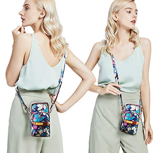 Idefair Bolso bandolera floral para niñas y niñas Bolso bandolera para teléfono móvil Bolso de algodón para teléfono móvil para llevar tarjeta Bolso para teléfono móvil Monedero (Azul)